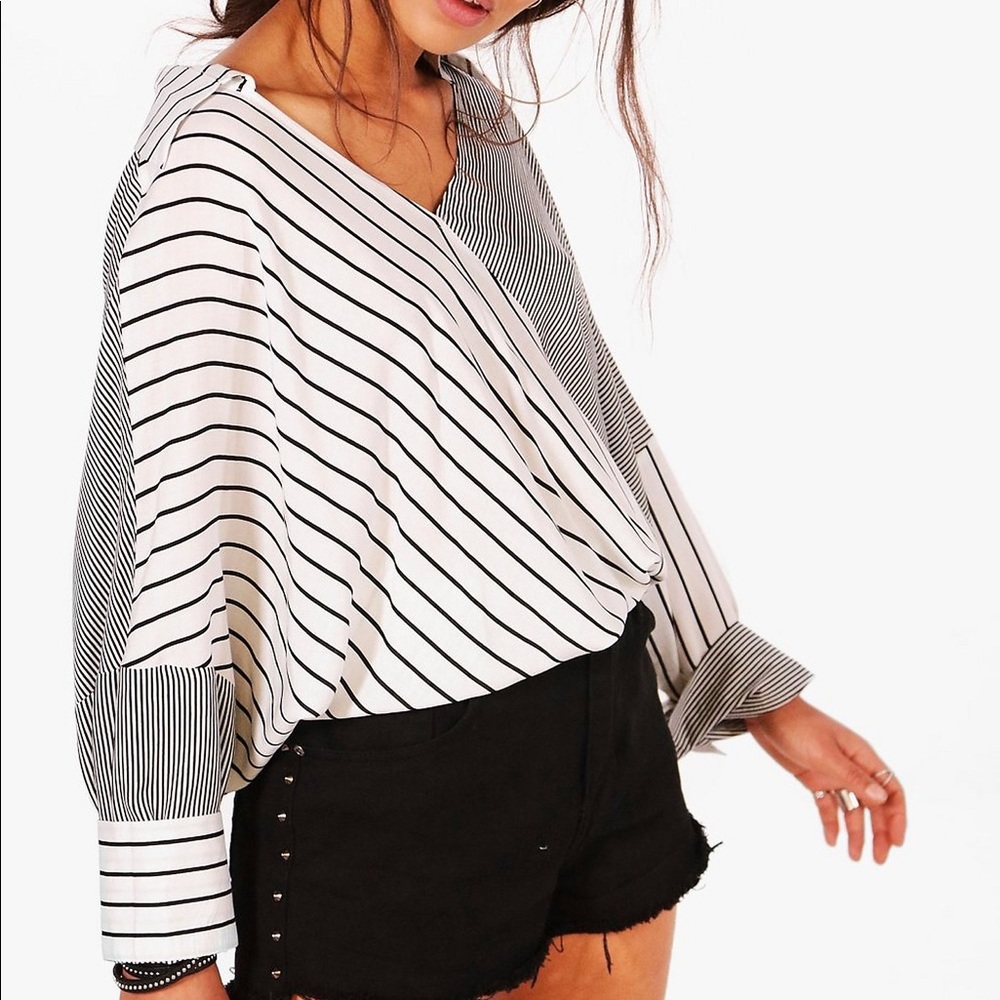 Boohoo black & white striped blouse